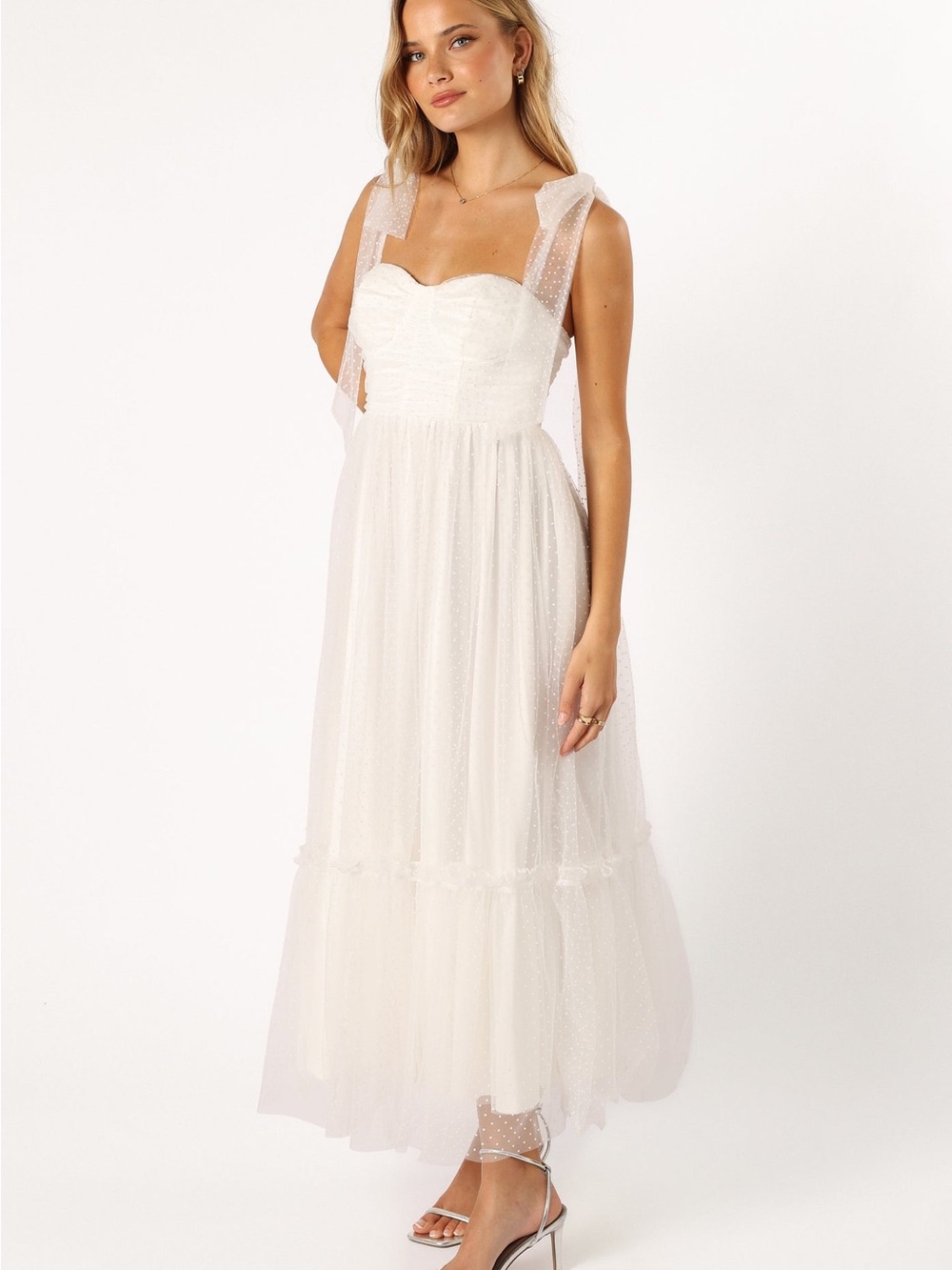 Petal & Pup White Tulle Midi Dress with Polka Dots